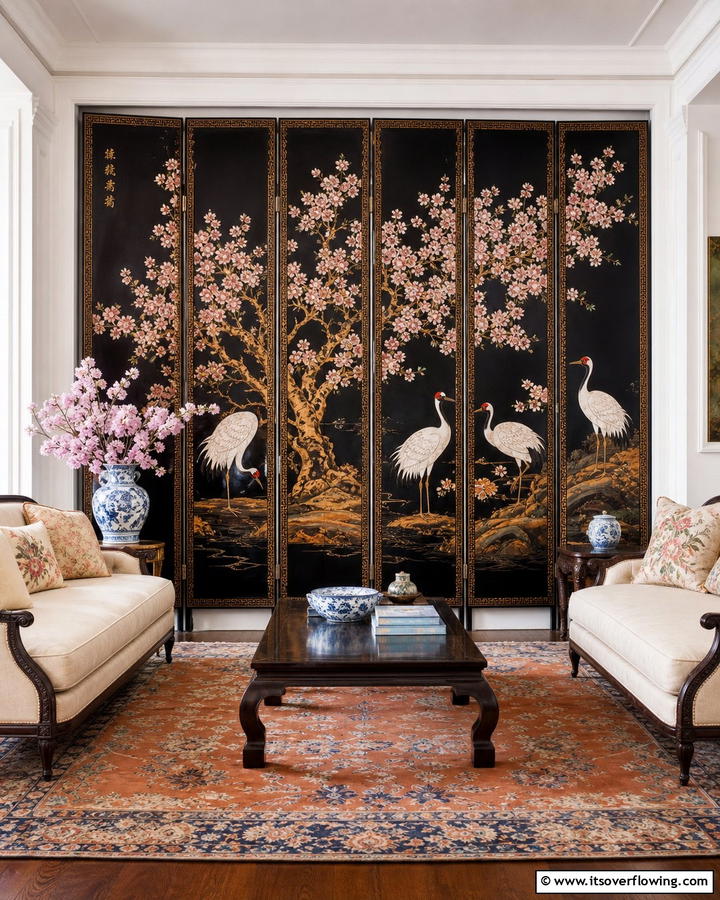 Decorative Folding Screens - 20 Chinoiserie Living Room Ideas for Timeless Style