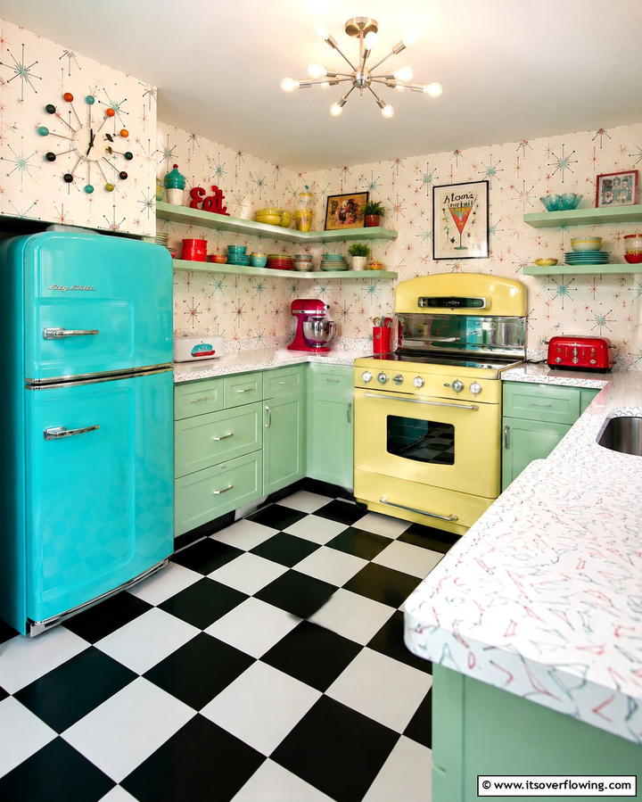 Decorative Glass Cabinet Doors - 25 1950s Kitchen Ideas for a Retro Home Makeover