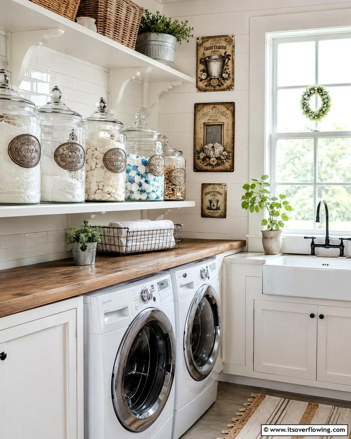 Decorative Glass Jars - 20 Vintage Laundry Room Decor Ideas for a Retro Look