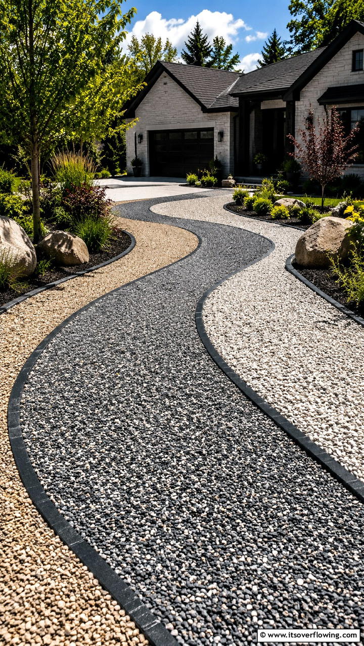 Decorative Gravel Patterns - 30 Driveway Landscape Ideas to Boost Curb Appeal