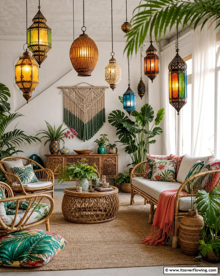 Decorative Hanging Lanterns - 20 Bohemian Tropical Decor Ideas for a Vibrant Home
