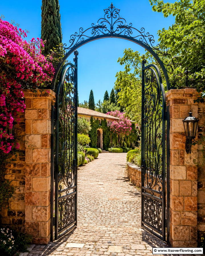 Decorative Iron Gate with Arched Top - 25 Metal Garden Gate Ideas to Enhance Your Outdoor Space