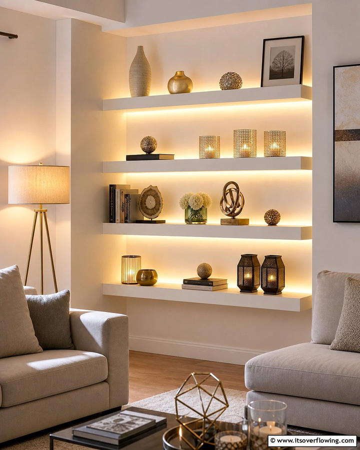 Decorative Lighting Shelf - 21 Corner Shelf Ideas for Stylish Space Optimization
