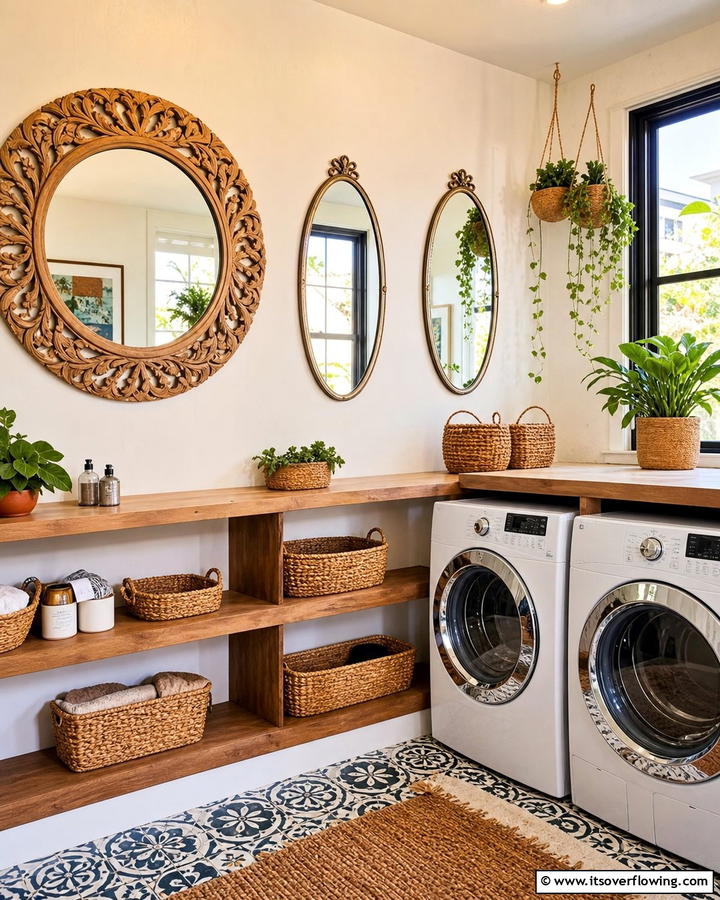Decorative Mirrors - 25 Boho Laundry Room Ideas for a Stylish and Functional Space