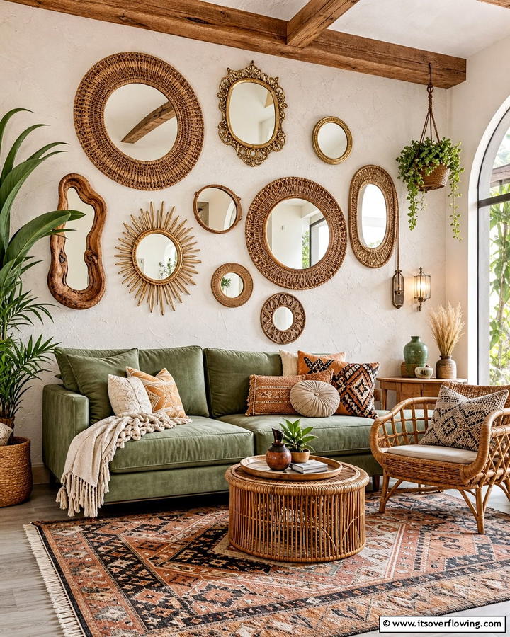 Decorative Mirrors - 25 Boho Wall Decor Ideas for a Vibrant and Artistic Home