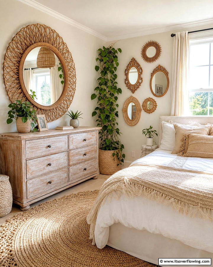 Decorative Mirrors to Amplify Space - 20 Cozy Small Boho Bedroom Design Ideas