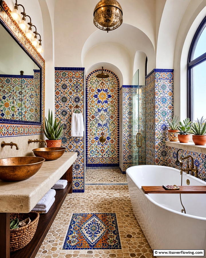Decorative Mosaic Patterns - 30 Spanish Style Bathroom Ideas for Mediterranean Flair