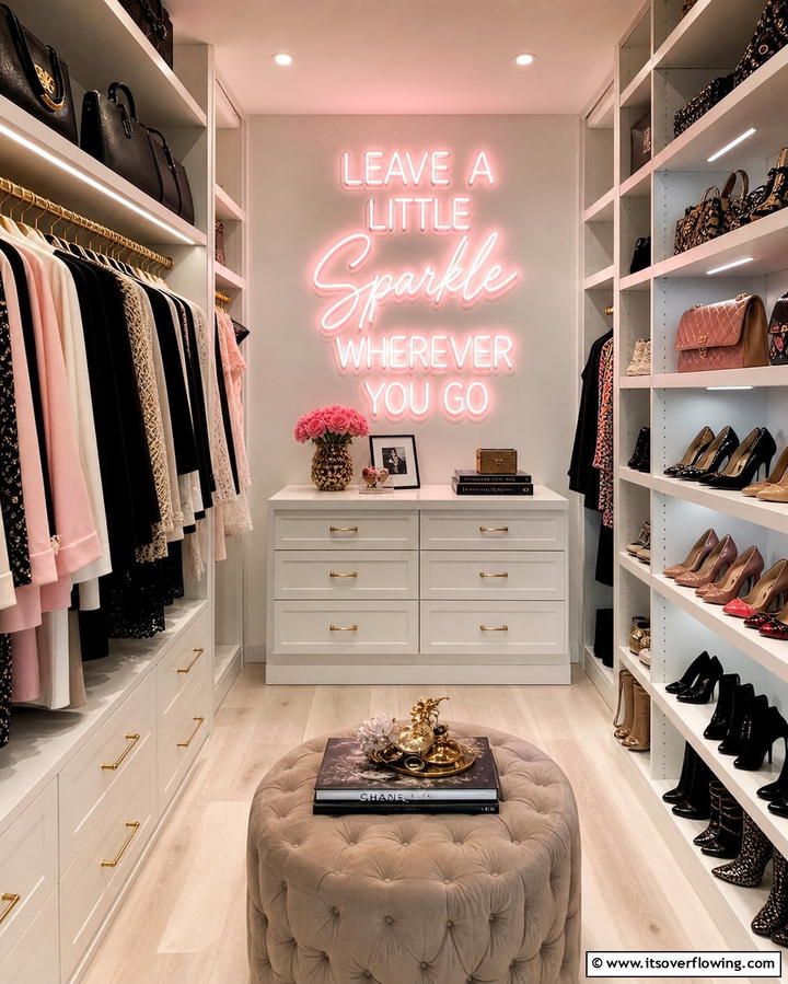 Decorative Neon Signs - 25 Bright Closet Lighting Ideas for Organized Spaces