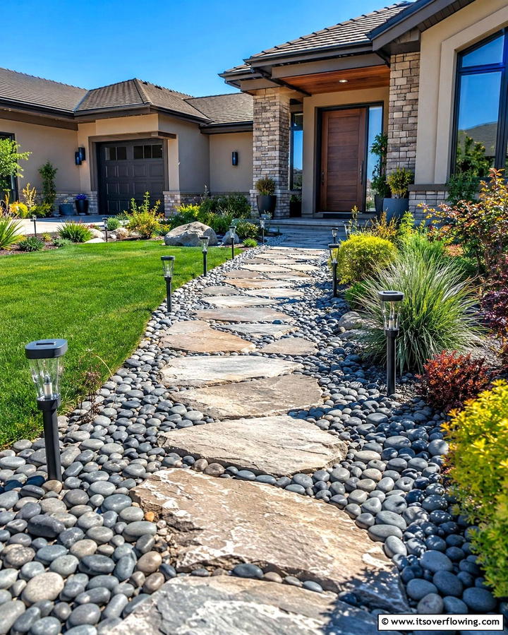 Decorative Pathway Design - 25 Front Yard Patio Ideas to Enhance Your Outdoor Space