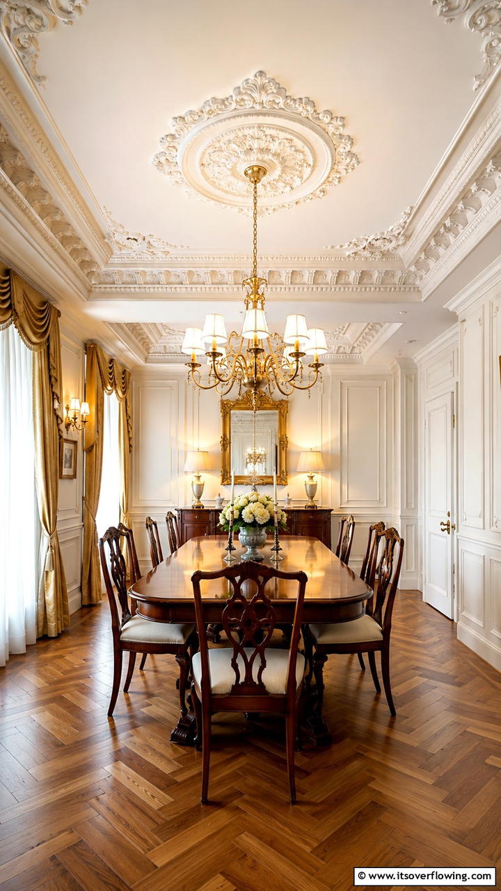 Decorative Plaster Molding - 30 Dining Room Ceiling Ideas to Elevate Your Space