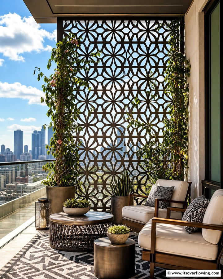 Decorative Screens for Artistic Flair - 20 Penthouse Balcony Ideas for a Luxurious Outdoor Space