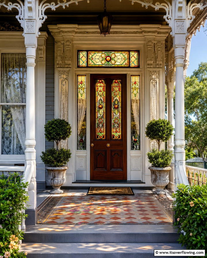 Decorative Stained Glass Panels - 20 Charming Victorian Porch Ideas for a Classic Look
