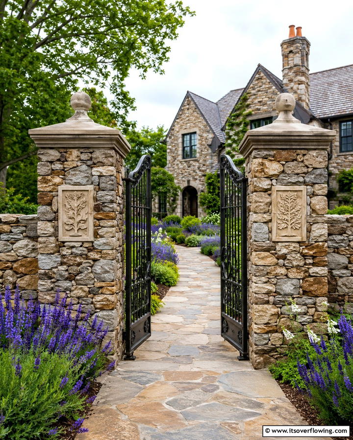Decorative Stone Gate - 30 Inviting Front Gate Designs for Home Entrances