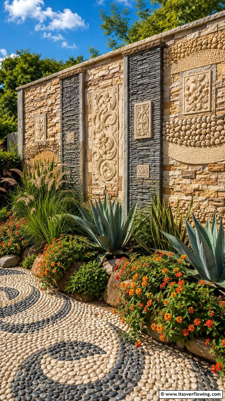 Decorative Stone Panel - 30 Garden Wall Ideas for Vertical Planting and Privacy Screens