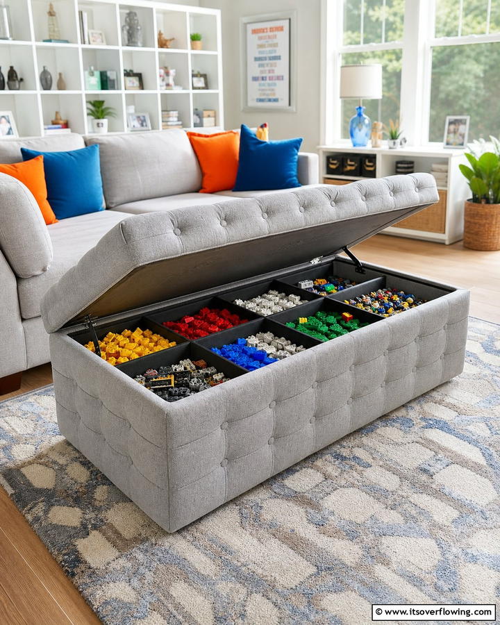 Decorative Storage Ottomans - 30 Creative Lego Storage Ideas to Organize Kids’ Spaces