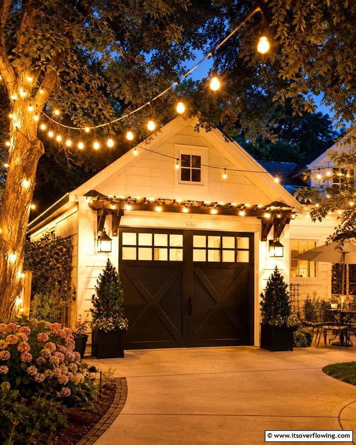 Decorative String Lights - 25 Exterior Garage Lighting Ideas to Illuminate Your Home