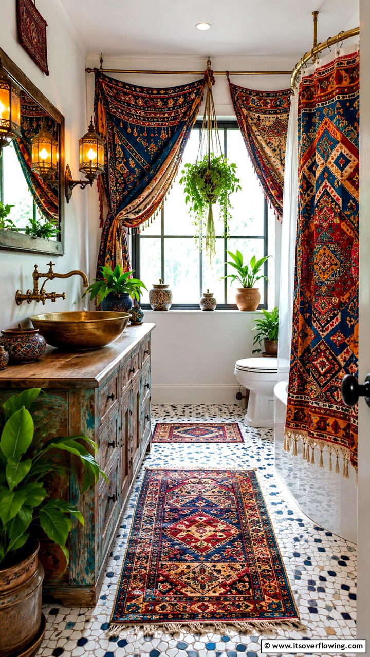 Decorative Tapestry Drapes - 30 Boho Bathroom Ideas for Relaxed, Global-Inspired Style