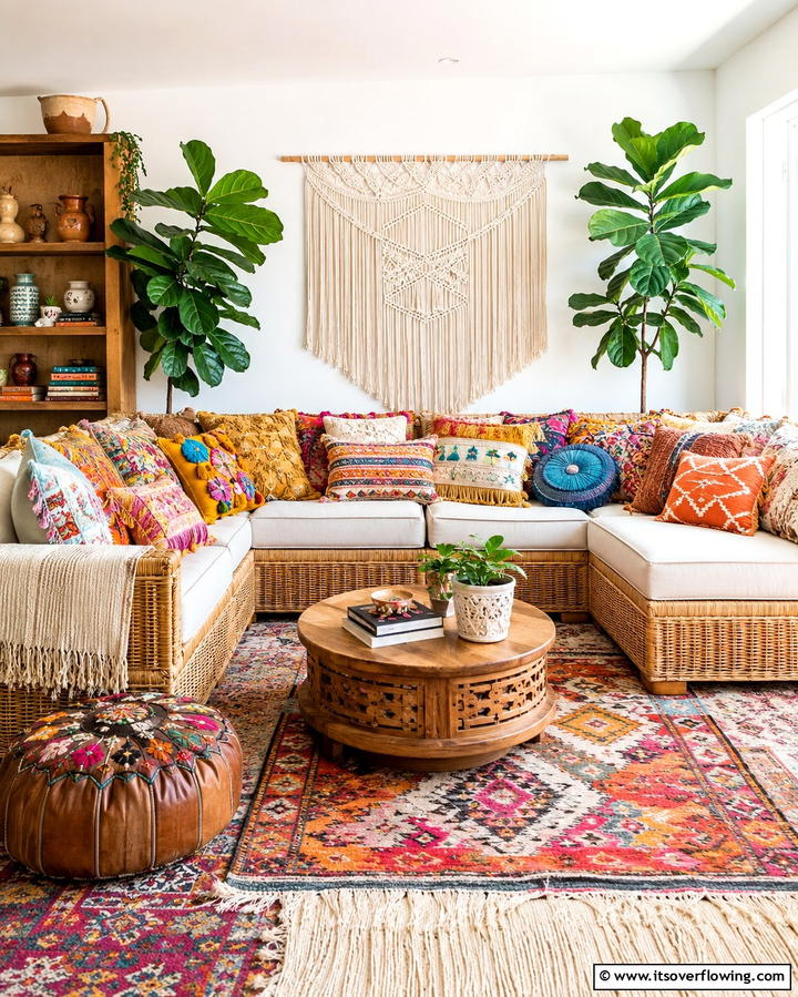 Decorative Throw Pillows - 25 Colorful Boho Living Room Ideas for a Vibrant Space