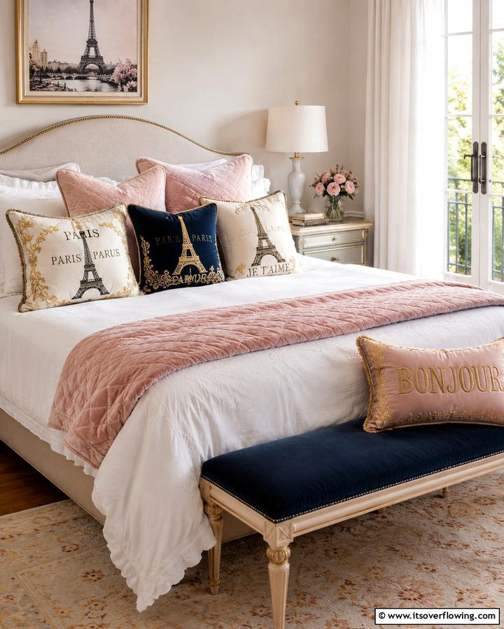 Decorative Throw Pillows - 25 Paris-themed Bedroom Ideas for a Romantic Retreat