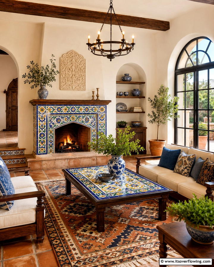Decorative Tile Accents - 20 Tuscan Living Room Ideas for a Cozy Feel