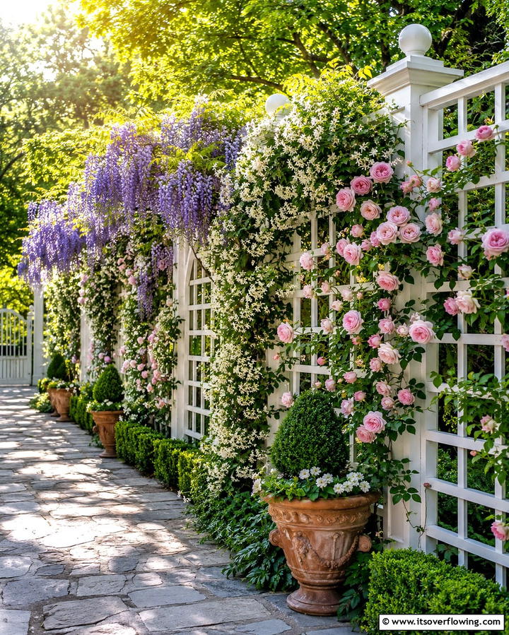 Decorative Trellis Integration - 30 Simple Fence Line Landscaping Ideas for Curb Appeal