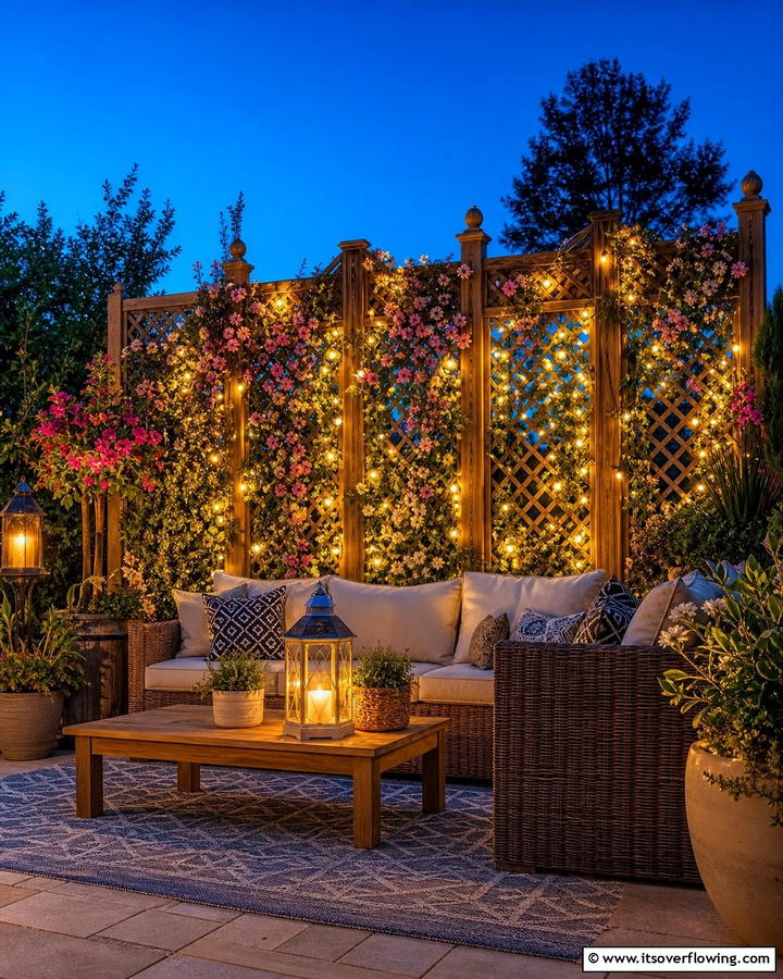 Decorative Trellis with Lights - 20 Trellis Ideas for Privacy in Your Outdoor Space