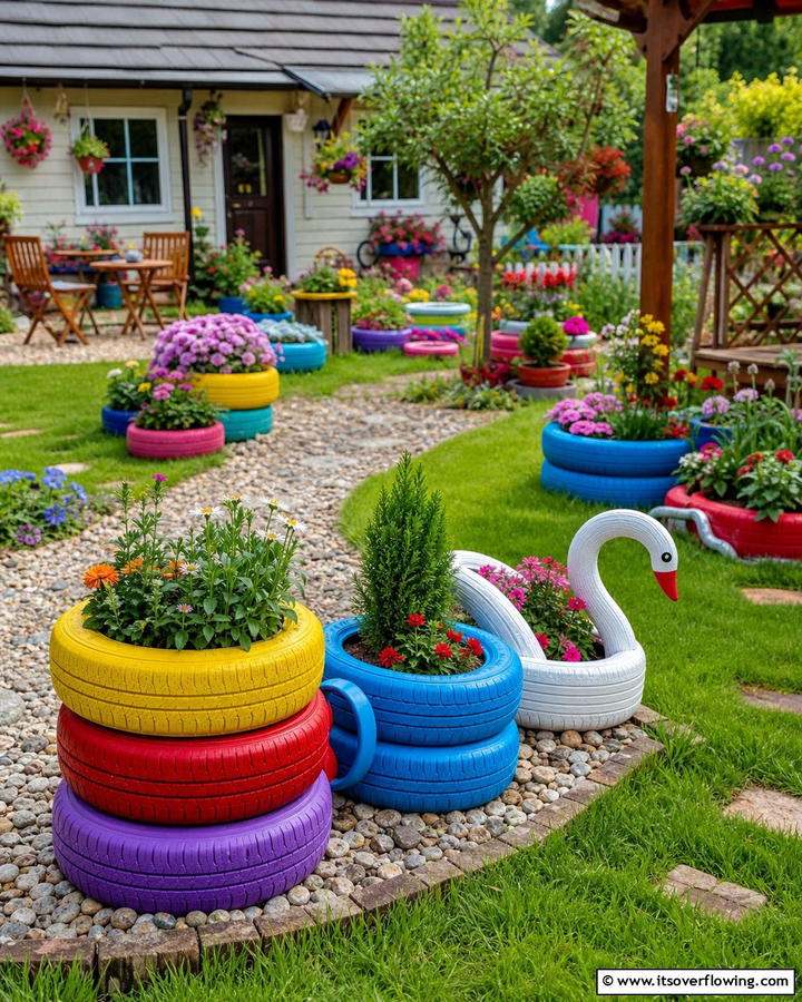 Decorative Tyre Garden Accents - 21 Recycled Tyre Garden Art Ideas for Eco-Conscious Spaces