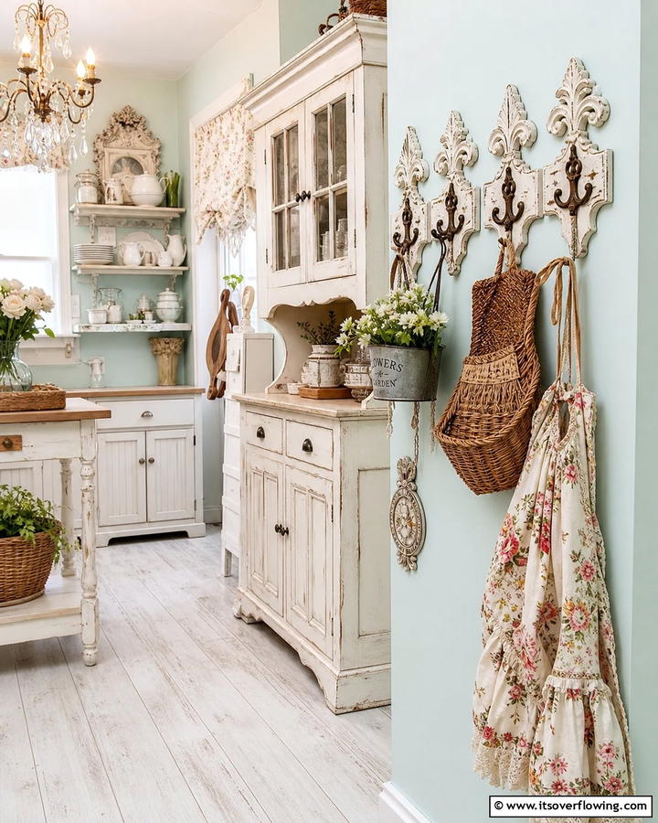 Decorative Wall Hooks - 20 Shabby Chic Kitchen Ideas for a Vintage Look