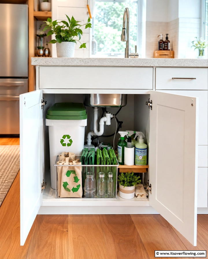 Dedicate a Bin for Recycling Supplies - 20 Kitchen Sink Organization Ideas to Maximize Space