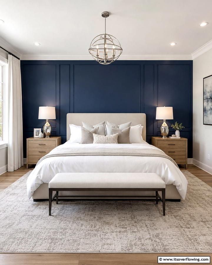 Deep Blue Accent Wall - 25 Dark Blue Bedroom Ideas for Cozy Nights