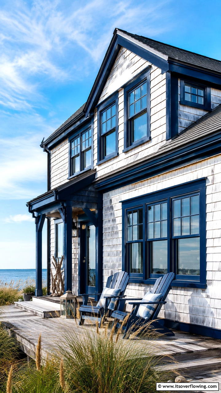 Deep Blue Coastal Trim - 30 Exterior Window Trim Ideas to Enhance Curb Appeal