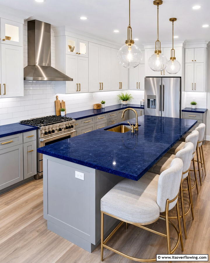Deep Blue Countertops Impact - 21 Inviting Blue Kitchen Ideas for Coastal or Modern Themes