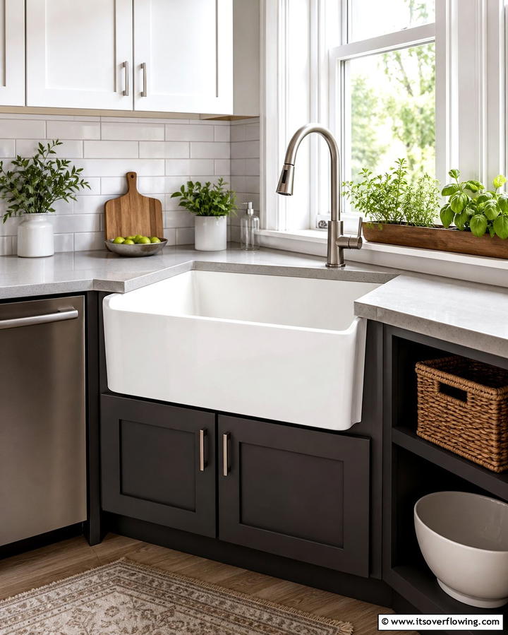 Deep Bowl Corner Sink - 25 Clever Corner Kitchen Sink Ideas for Small Spaces