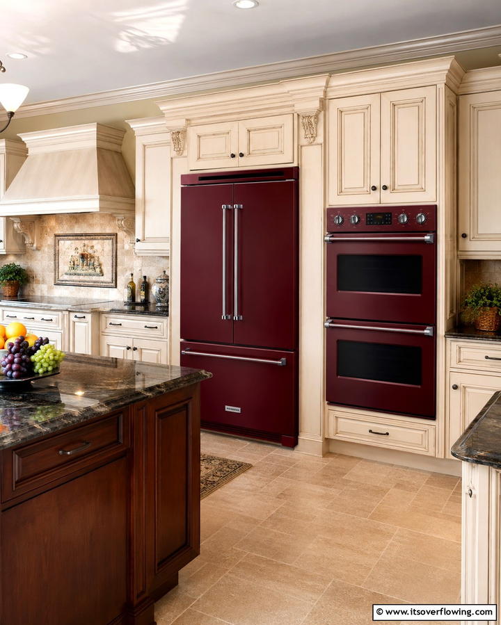 Deep Burgundy Appliances for Sophisticated Warmth - 25 Stylish Kitchen With Colored Appliances Ideas