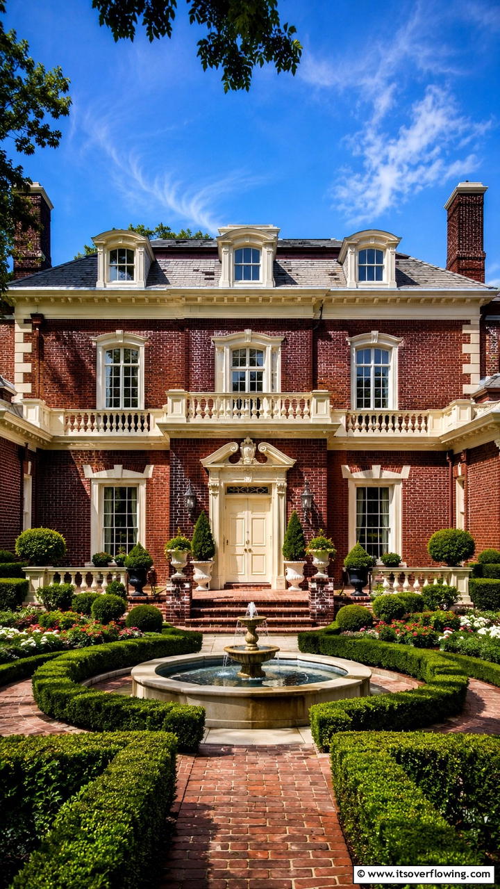 Deep Burgundy Brick with Ivory Accents - 30 Exterior Brick and Paint Color Combinations