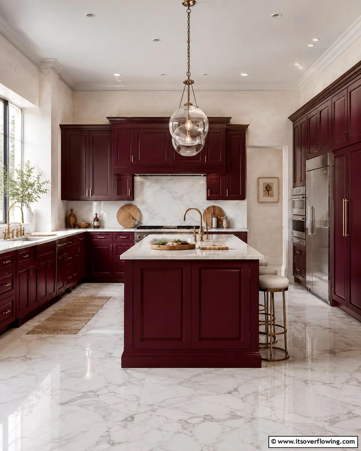Deep Burgundy Cabinets for a Bold and Cozy Vibe - 25 Painting Kitchen Cabinet Ideas for a Fresh Look