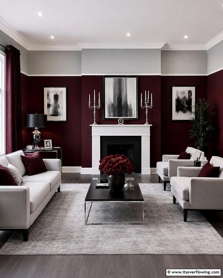 Deep Burgundy and Light Grey - 30 Two-Tone Wall Paint Ideas to Elevate Your Interior Design