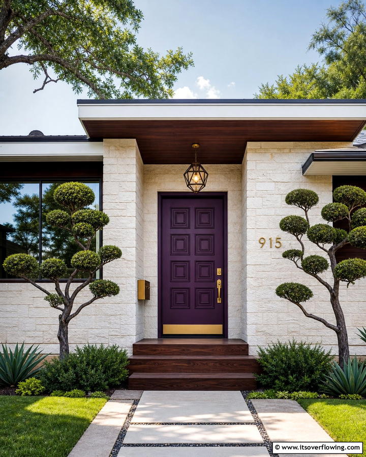 Deep Eggplant Purple - 30 Retro Mid-Century Front Door Colors to Boost Curb Appeal