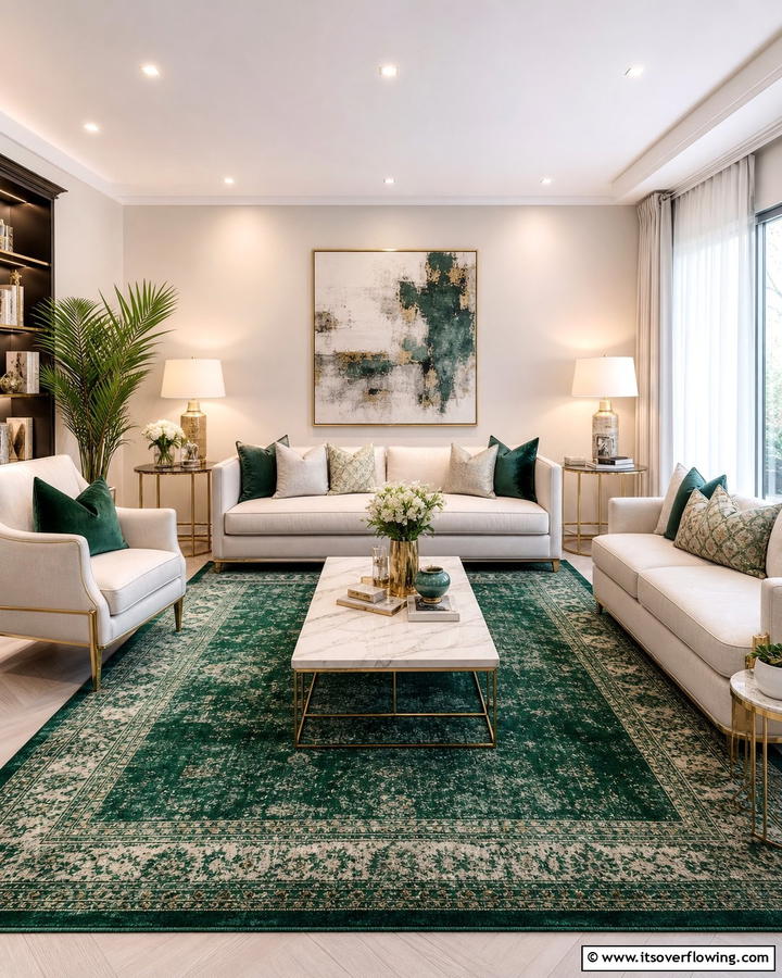 Deep Emerald Green Area Rugs - 20 Green Carpet Living Room Ideas for a Bold Statement