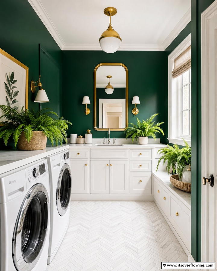Deep Emerald Highlight - 30 Laundry Room Paint Ideas to Brighten Chore Time