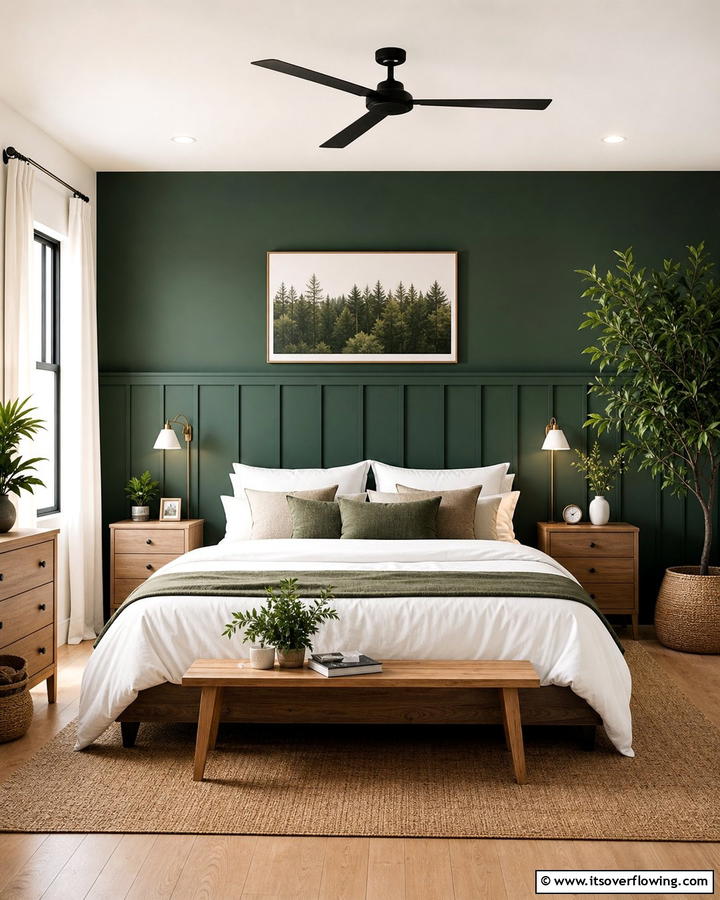 Deep Forest Bedroom Serenity - 21 Green Accent Wall Ideas for Bold and Serene Interiors