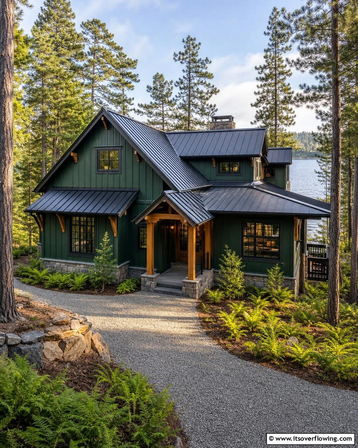 Deep Forest Green Depth - 30 Lake House Exterior Color Ideas Inspired by Nature