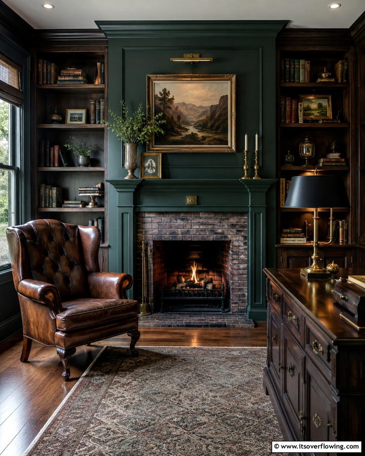 Deep Forest Green Mantelpiece - 25 Green Fireplace Ideas for a Cozy and Eco-Friendly Home