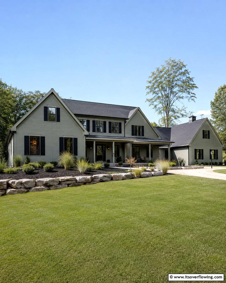 Deep Forest Green with Stone Detailing - 25 Farmhouse Green Exterior Home Ideas for a Fresh Look