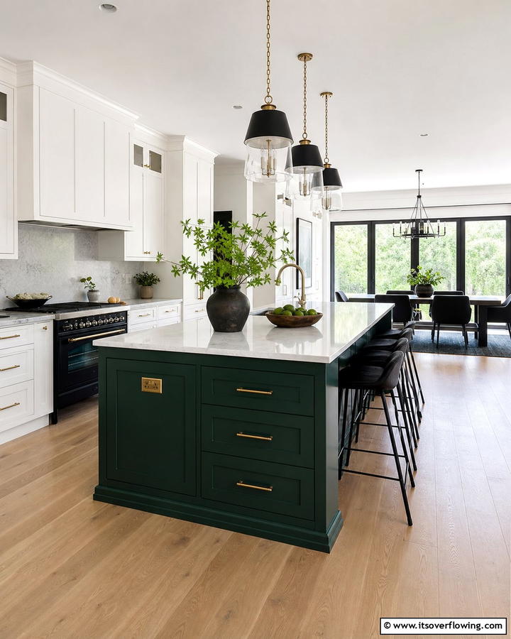 Deep Green Kitchen Island Accent - 21 Dark Green Kitchen Ideas for Bold Cabinetry