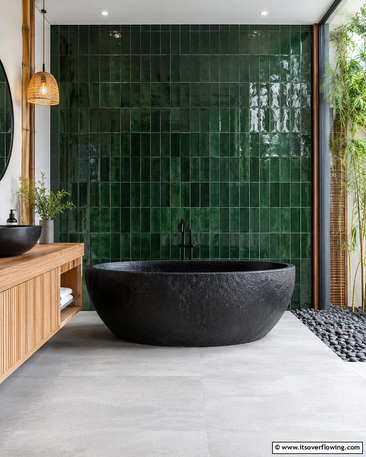 Deep Jade Green Tiles - 30 Green Bathroom Tile Design Ideas for a Refreshing Oasis