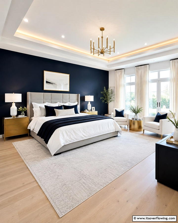 Deep Navy Accent Wall - 25 Moody Blue Bedroom Ideas for a Relaxing Space