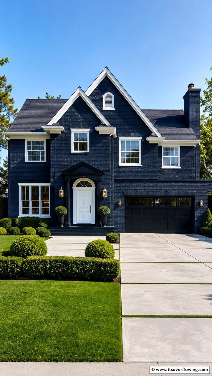 Deep Navy Drama - 30 Exterior Brick Paint Color Ideas for Curb Appeal