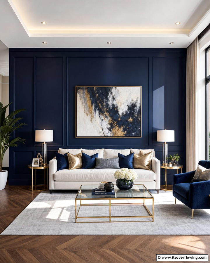Deep Navy Elegance - 20 Blue Accent Wall Ideas- Bold & Beautiful Designs