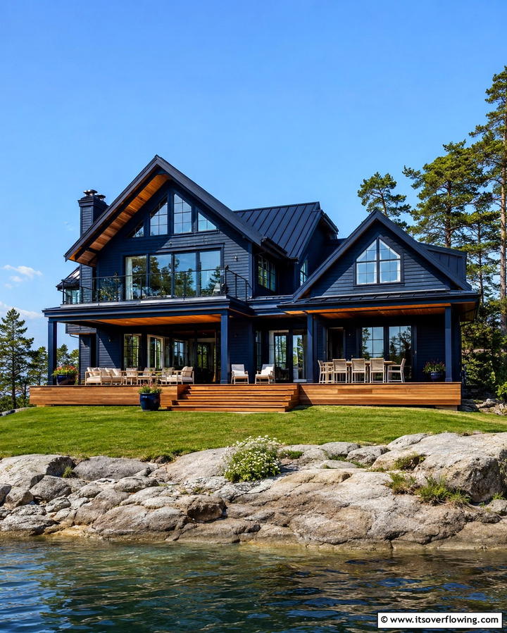 Deep Navy Sophistication - 25 Paint Colors for a Modern Black House With Cedar Accents